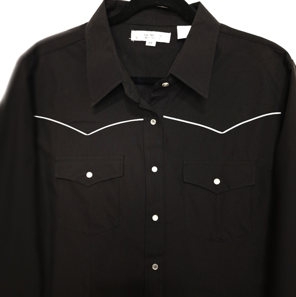 Cumberland Outfitters Western Black White Pearl Snap Pockets Cowgirl Shirt Sz.1X - Picture 2 of 10